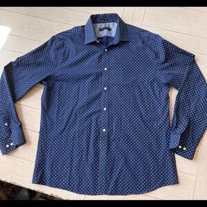 Tommy Hilfiger Shirt Men’s Long Sleeve Button Down, Blue & White Sz 16.5 34/35‎